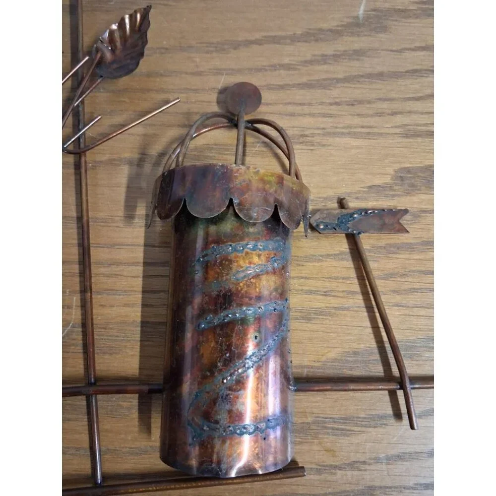 Vintage Emesco 1974 Copper Wall Art With Bicycle Tree & People Scene Made In Hon